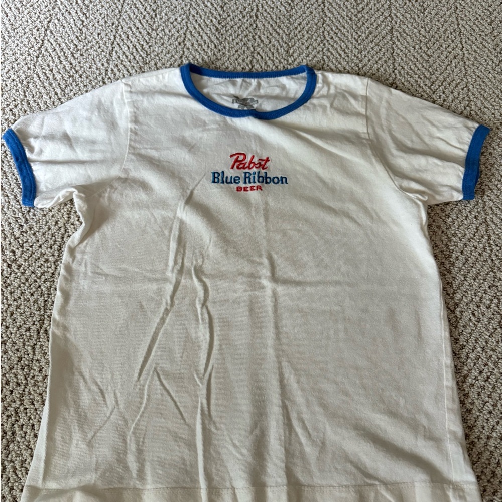 Pabst Blue Ribbon Women's White and Blue Tee
